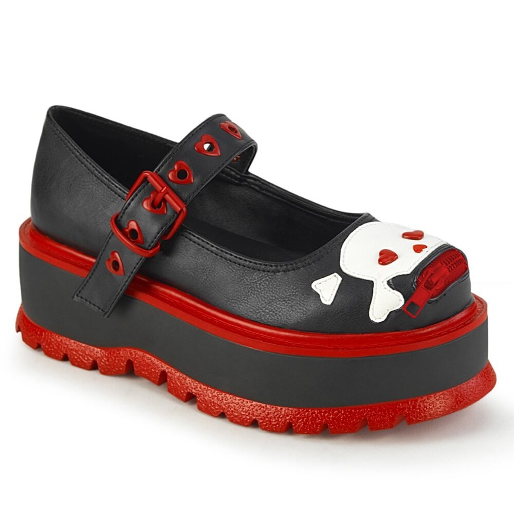 Demonia Slacker-27 Red and Black Goth Punk Platform Mary Janes